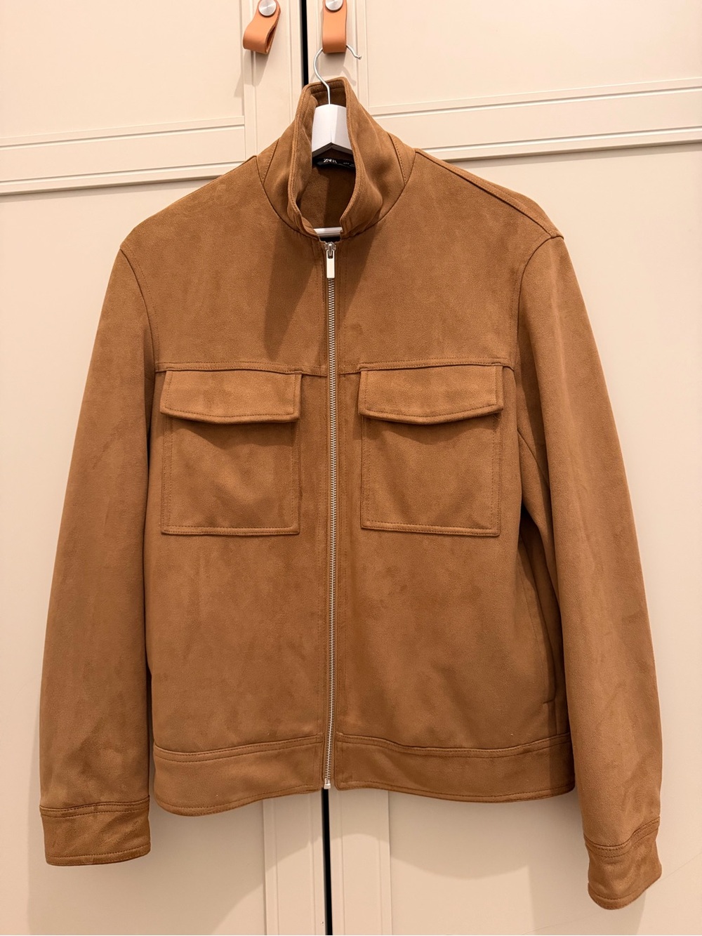 Zara Tan Suede Zip-Front Shirt Jacket